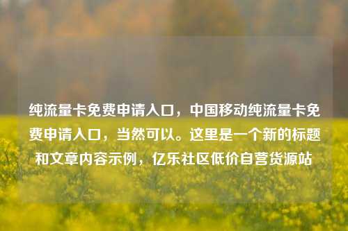 纯流量卡免费申请入口，中国移动纯流量卡免费申请入口，当然可以	。这里是一个新的标题和文章内容示例，亿乐社区低价自营货源站  第1张
