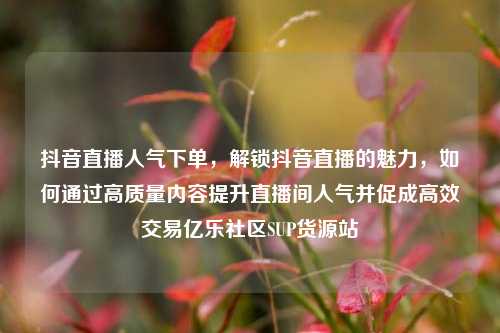 抖音直播人气下单，解锁抖音直播的魅力，如何通过高质量内容提升直播间人气并促成高效交易亿乐社区SUP货源站  第1张